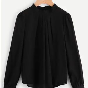 Pleated Black Chiffon Blouse